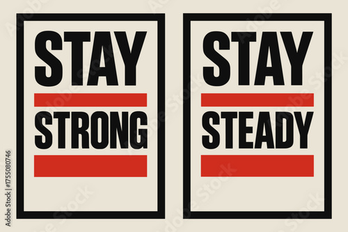 Resilient Banner Duo. Resilience. Two vertical A6 banners with safe margins, centered composition, no elements touching edges, brutalist style, black and red,