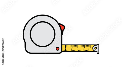 White retractable tape measure with yellow measuring tape extended.
