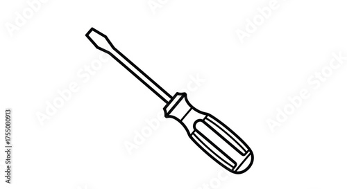 Simple Line Drawing of a Flathead Screwdriver Tool.