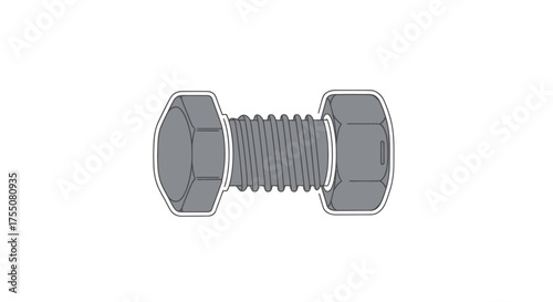 Hex Bolt and Nut Fastener Metal Hardware Component.