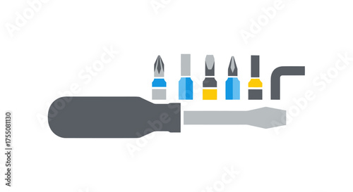 Vector Illustration of a Screwdriver and Various Bits.