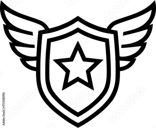 Winged Star Shield Emblem: Heroic Law Enforcement and Military Badge Vector Symbol of Protection and Authority