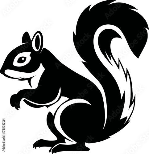 Elegant Black and White Squirrel Vector Illustration for Nature Design
