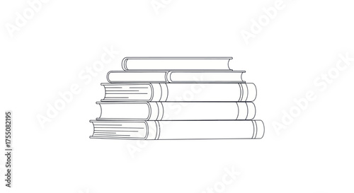 Stack of five hardcover books simple line drawing illustration.
