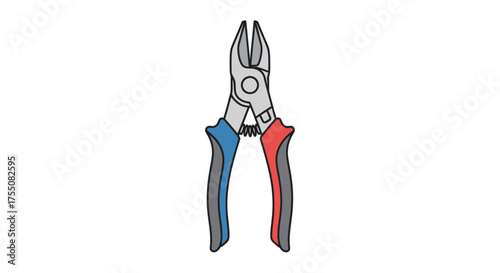 Cartoon Wire Cutters with Red and Blue Handles.