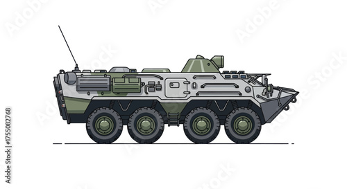 Armored Personnel Carrier with Six Wheels and Turret.