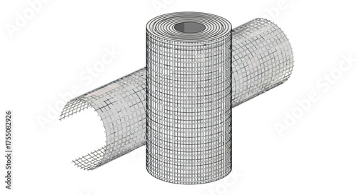 Wireframe Illustration of Intersecting Cylindrical Shapes Technical Drawing Style.