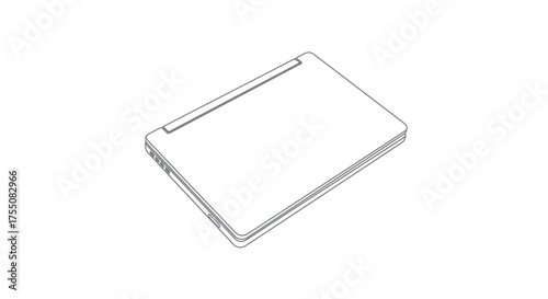 Closed Laptop Computer with Visible Hinge and Rectangular Form.