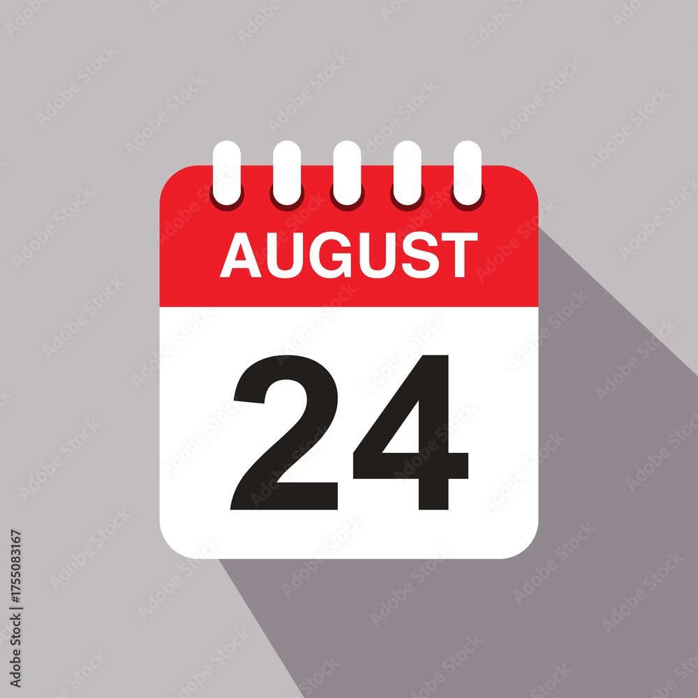 Fototapeta premium 24 august calendar date icon. vector illustration with shadow design