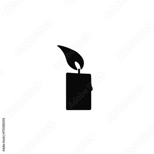 Burning candle with wind flame minimal vector silhouette black design isolated