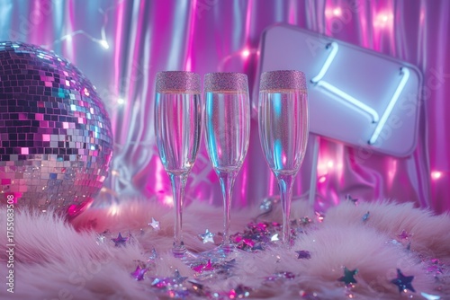 Y2K Glamorous Party Scene with Disco Ball and Glitter Decor