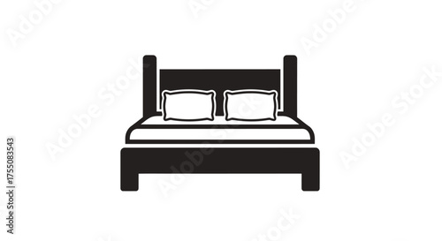 Simple Silhouette of a Double Bed with Pillows.