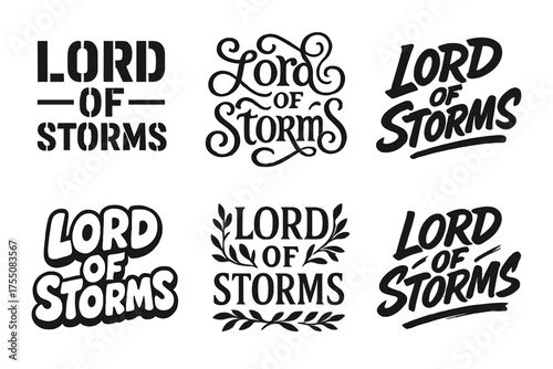Stormy Font Variations. Lord of Storms. Set lettering. harmonious lettering variations of the same emblematic concept (Stencil-inspired urban lettering,