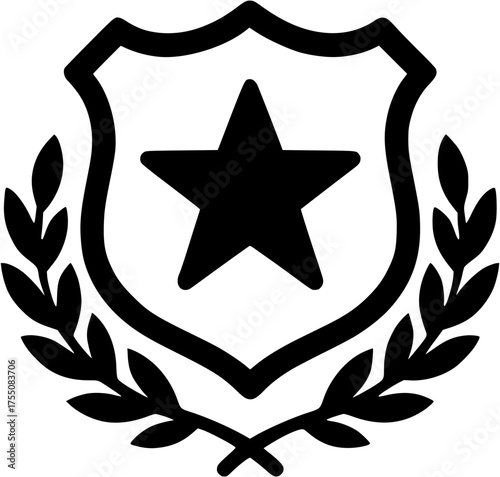 Police Star Shield with Laurel Wreath: Law Enforcement Badge Vector of Honor and Protection