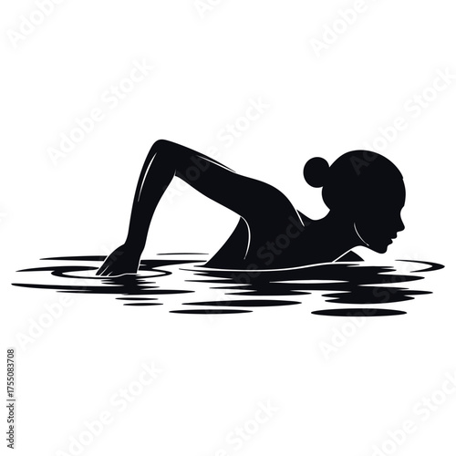 Silhouette of Woman Swimming in Water – Female Swimmer Performing Stroke, Fitness Exercise, Sports Training, Summer Activity, Health and Wellness Vector Illustration