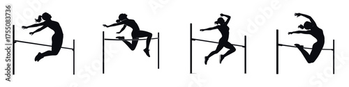 Silhouette of Female Athlete Performing High Jump – Woman Track and Field Competition, Sports Training, Strength, Agility and Athletic Performance Vector Illustration