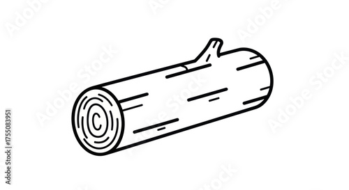 Simple Black Outline Drawing of a Cut Tree Log.