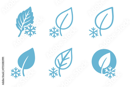 Winter Frost Logos. Winter Frost. Set Logo of Winter Frost: frosty leaf. harmonious logo variations of the same emblematic concept, each with different
