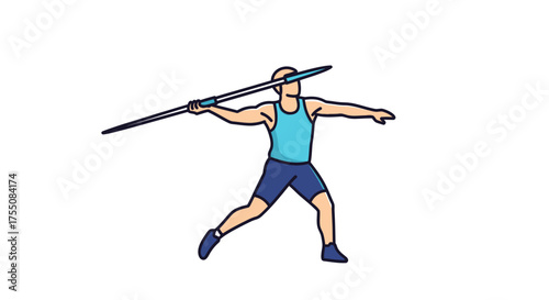 Simple line art illustration of a male athlete competing in the javelin throw.