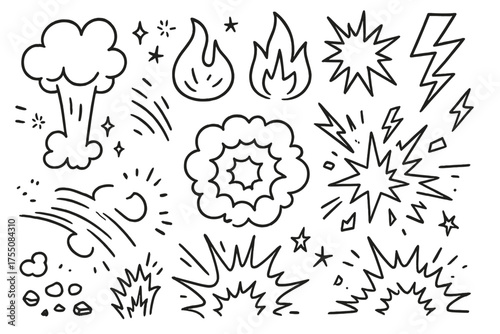 Special Effects Icons. Special Effects. Hand-drawn doodle illustration Special Effects smoke sparks fire blast lightning explosion motion lines