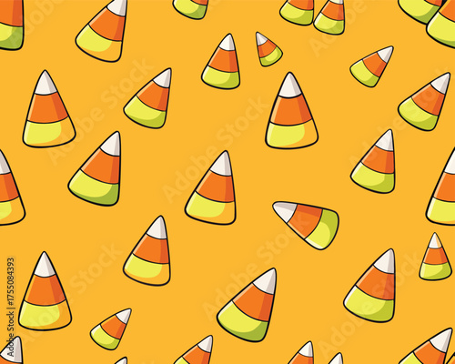 Candy Corn Seamless Pattern Halloween Design | Sweet Candy Corn Background Vector