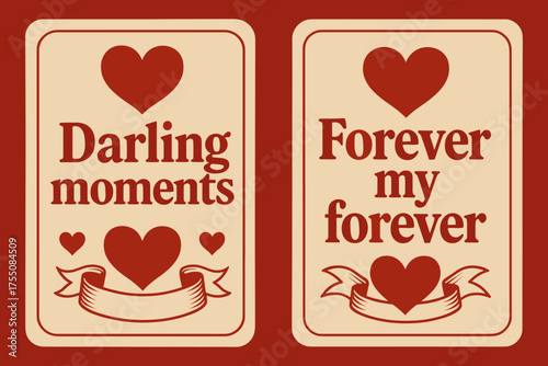 Darling Forever Banners. United in hearts. Two vertical A6 banners with safe margins, centered composition, no elements touching edges, geometric, turquoise