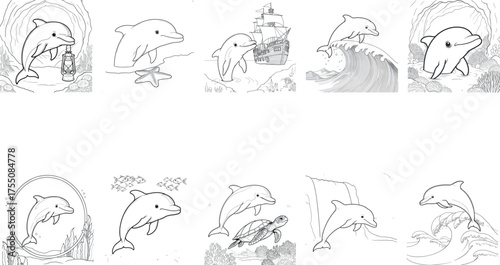 Baby Dolphins – Fun Marine Animal Coloring Vectors (Adventure Pack)