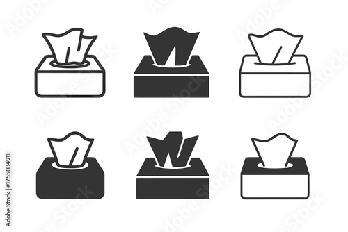Tissue Box Logos. Used Tissues. Set Logo of Used Tissues: tissue box with single tissue pulled out. harmonious logo variations of the same emblematic concept,