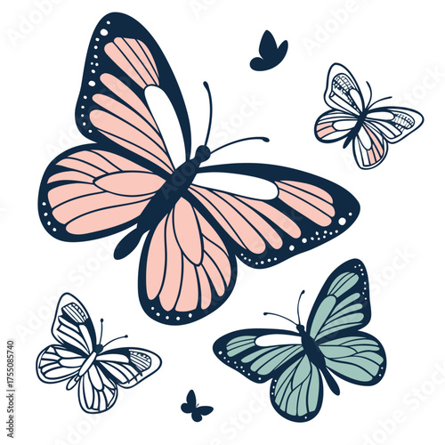 Wallpaper Mural Soft Pink Butterfly Illustration Torontodigital.ca