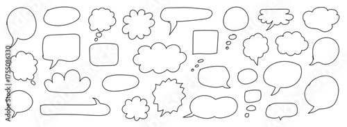Collection of hand drawn doodle speech bubbles and thought bubbles for comics and design elements