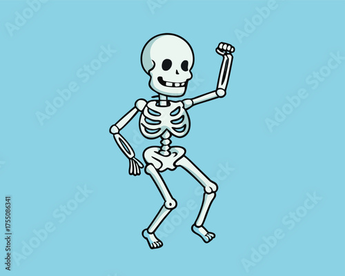 Skeleton Dancing Funny Pose Cartoon Illustration | Happy Skeleton Halloween Celebration