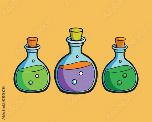 Witch Potion Bottles Set Magical Illustration | Fantasy Alchemy Bottles Collection