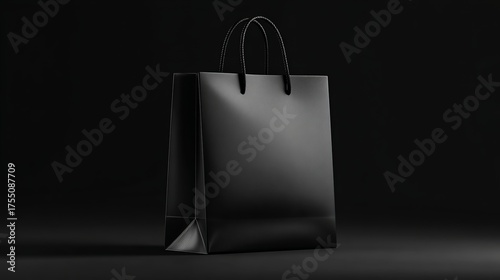 Elegant black shopping bag on a dark background, perfect for branding, retail, or luxury product mockups for your next stunning advertising campaign