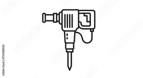 Detailed Line Art Illustration of a Jackhammer Tool.