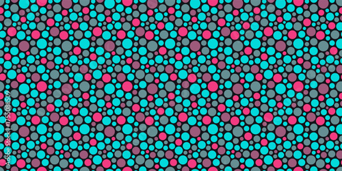 Abstract background. Polka dots pattern. Many different circles arranged randomly. Illustration for cover, card, postcard, interior design, decor or print.