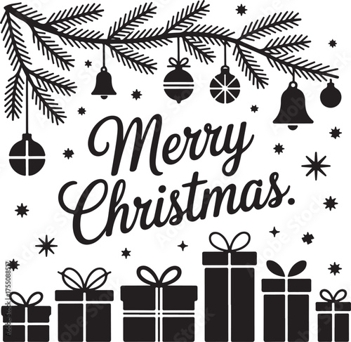 Elegant Merry Christmas illustration with ornaments and gifts design element