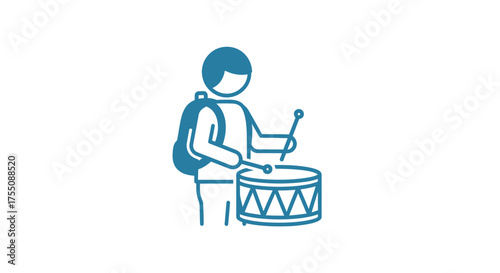 Cartoon Illustration of a Person Playing a Drum with Sticks.