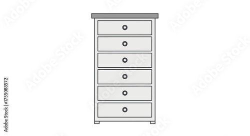 Tall White Wooden Chest of Drawers with Seven Drawers.