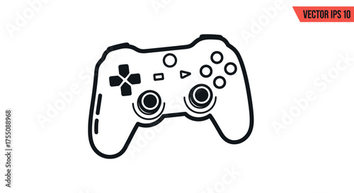 A simple black and white line drawing of a video game controller.