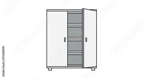 Minimalist Line Drawing of a Two-Door Cabinet with Open Shelf.
