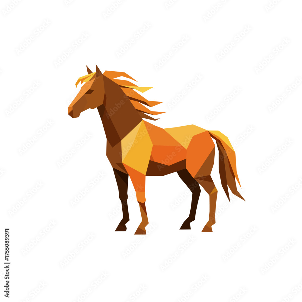 Obraz premium Majestic brown horse designed with modern geometric low poly art style