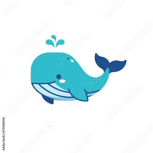 Cute Blue Whale Spouting Water Cartoon Illustration - Adorable Aquatic Mammal Graphic Element