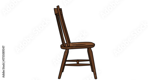 Wooden Spindle-Back Chair with Dark Finish Side View.