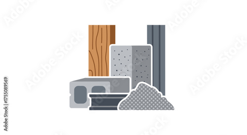 Assortment of construction and building materials flat vector illustration.