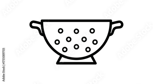 Simple Line Art Illustration of a Kitchen Colander with Handles.