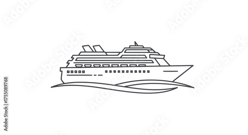Simple Outline Illustration of a Cruise Ship on Water.
