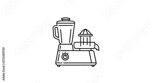 Modern Kitchen Appliance with Blender and Juicer Attachment.