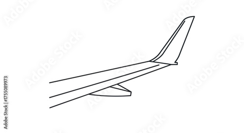Airplane Wing Outline: Detailed Line Drawing of Aircraft Wing and Tail Fin.