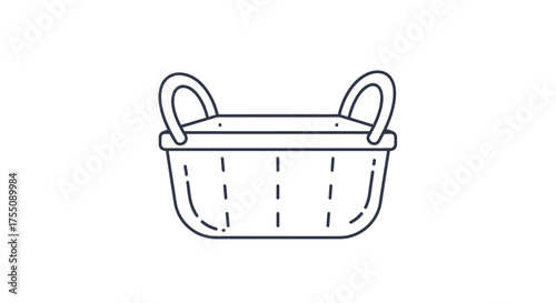 Simple Line Art Illustration of a Woven Basket with Handles.