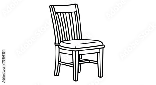 Classic Wooden Dining Chair with Upholstered Seat and Slatted Back.